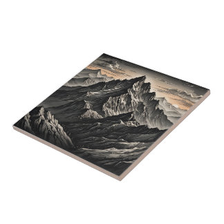 Sunset at the mountains artwork ceramic tile