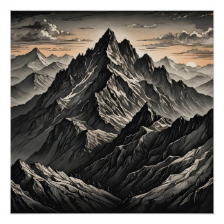 Sunset at the mountains artwork poster