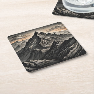 Sunset at the mountains artwork square paper coaster
