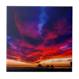 Sunset at the Pier, Huntington Beach, CA Ceramic Tile