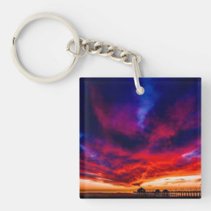 Sunset at the Pier, Huntington Beach, CA Key Ring