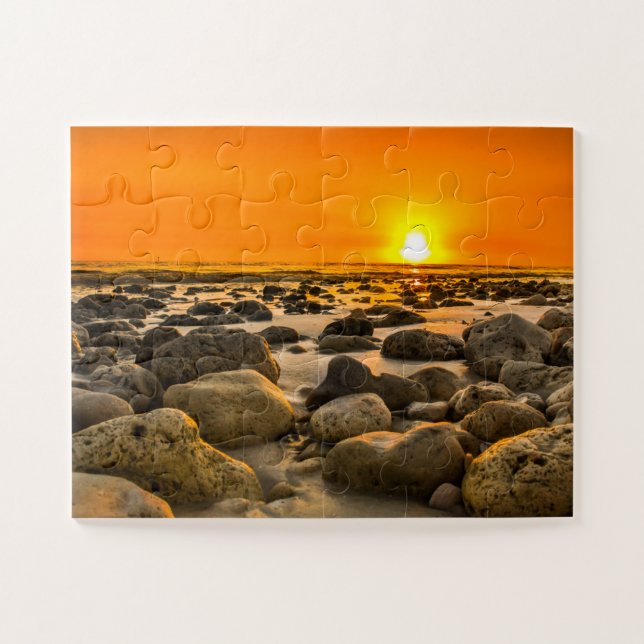 Sunset at the rocky beach jigsaw puzzle (Horizontal)