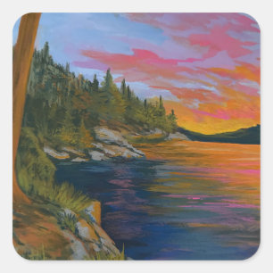 Sunset At Tubbs Hill Square Sticker
