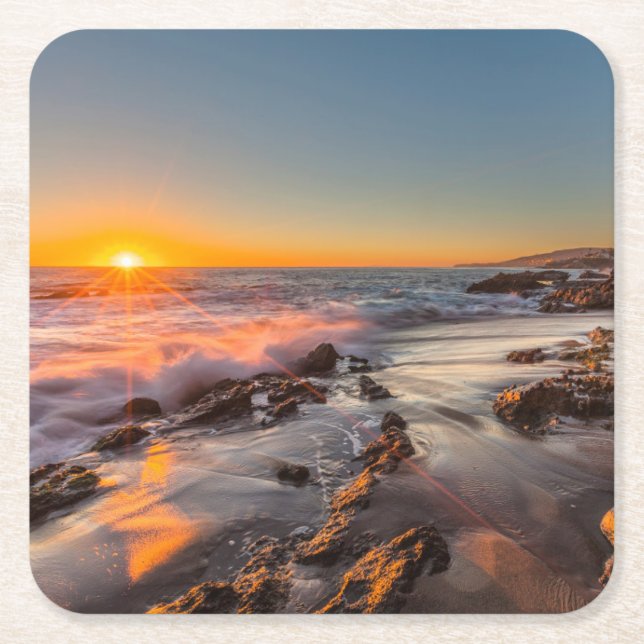 Sunset at Victoria Beach Square Paper Coaster (Front)