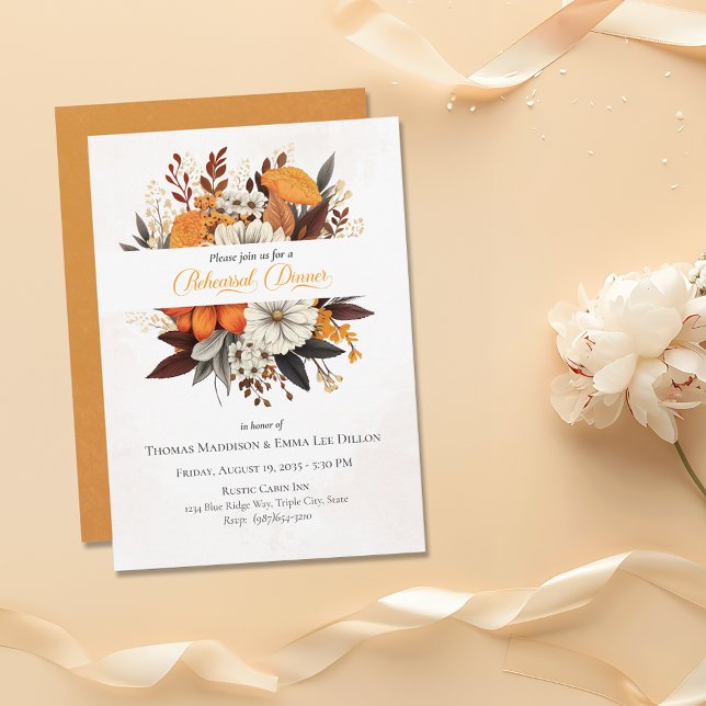 Sunset Autumn Floral Rehearsal Dinner Invitation (Creator Uploaded)