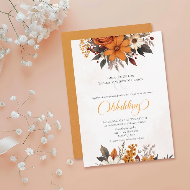 Sunset Autumn Floral Wedding Invitation (Creator Uploaded)