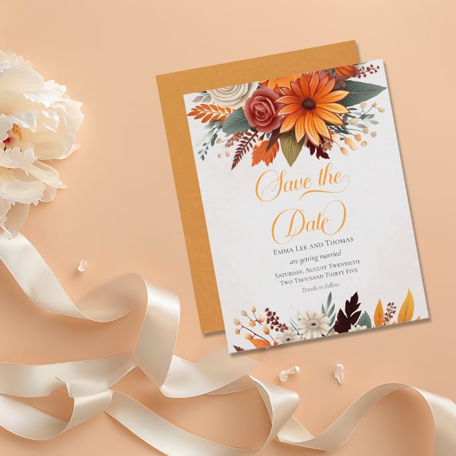 Sunset Autumn Floral Wedding Save The Date (Creator Uploaded)