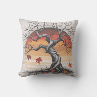 Sunset Autumn Tree Throw Pillow