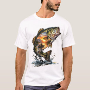 Sunset Bass Double Exposure Fishing T-Shirt
