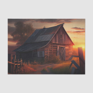 Sunset Bathing a Brown Wood Barn with Sloped Roof Tissue Paper