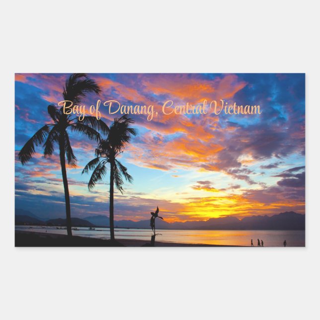 Sunset, Bay of Danang, Central Vietnam, Rectangular Sticker (Front)