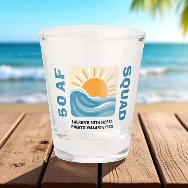 Sunset Beach 50 AF Crew Cute Birthday Shot Glass (Creator Uploaded)