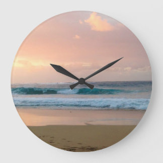 Sunset Beach and ocean  Large Clock