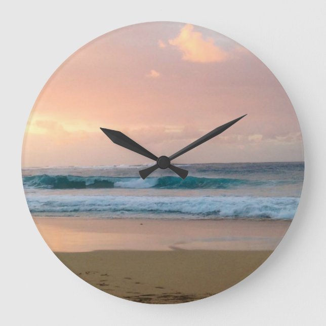 Sunset Beach and ocean  Large Clock (Front)