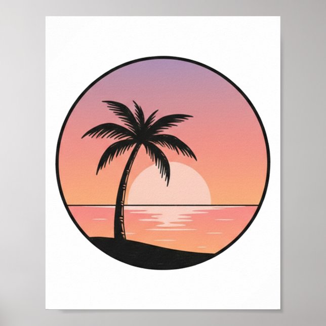 Sunset Beach Badge – Minimalist Hand-Drawn  Poster (Front)
