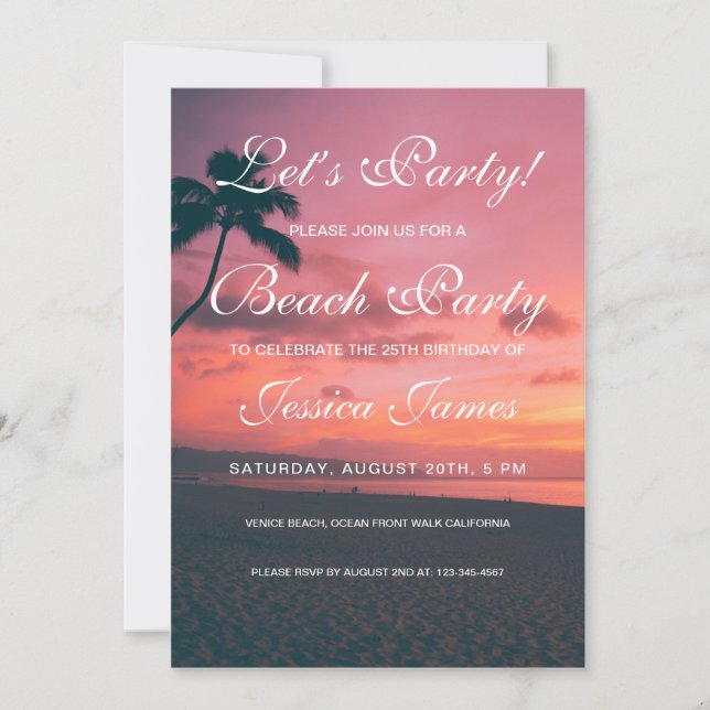 Sunset Beach Birthday Party Invitation (Front)