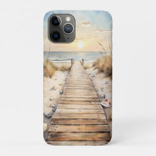 Sunset Beach Boardwalk Watercolor iPhone 11 Pro Case