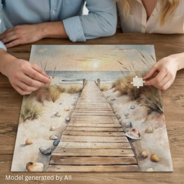 Sunset Beach Boardwalk Watercolor Jigsaw Puzzle (Creator Uploaded)