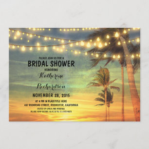 sunset beach bridal shower string lights invitation