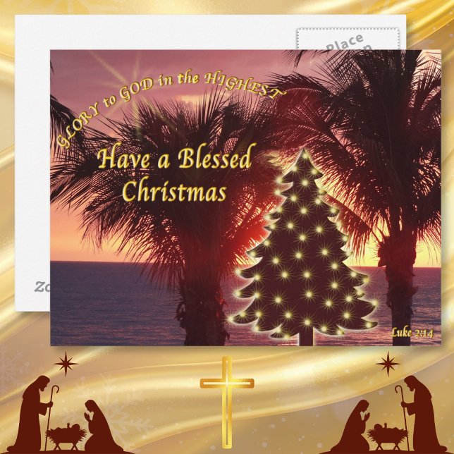 Sunset Beach Christmas Cards Christian (Religious Christmas postcards. Cheap Christian Christmas postcards. Glory to God in the Highest.)