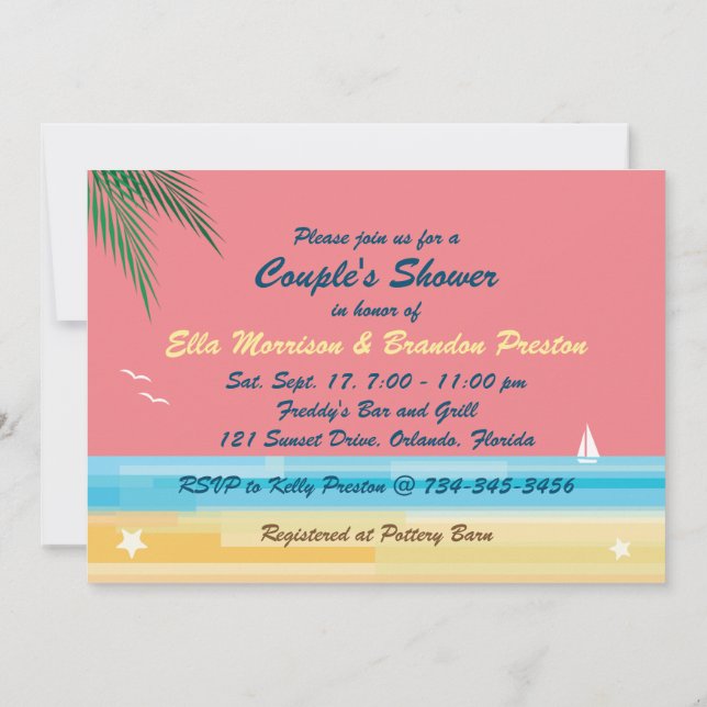 Sunset Beach Couple's Shower Invitation (Back)