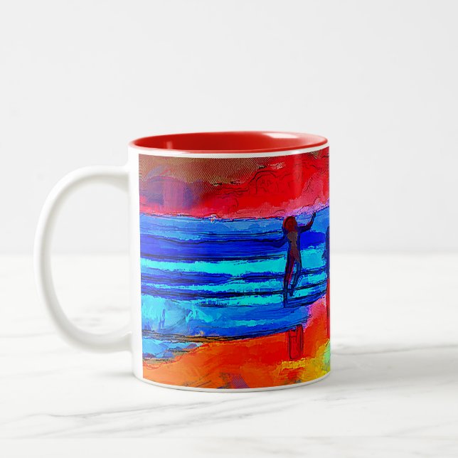 Sunset Beach Dancer in Primary Colours Coffee Mug (Left)
