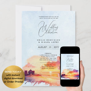 Sunset Beach Destination Coastal Wedding Invitation