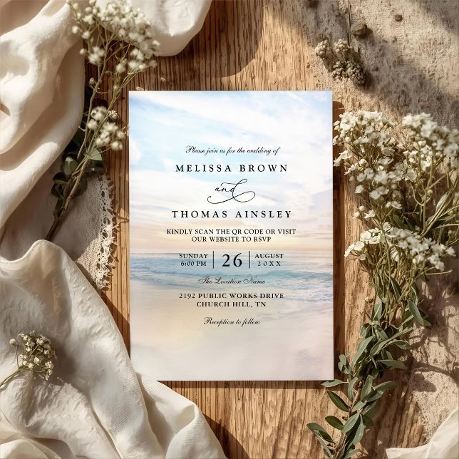 Sunset Beach Elegant Modern QR Code Wedding Invitation (Creator Uploaded)