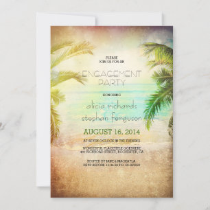 Sunset beach engagement party invitations