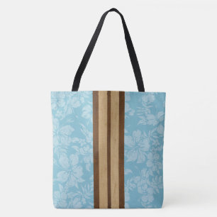 Sunset Beach Faux Wood Stripe Hawaiian Beach Bag