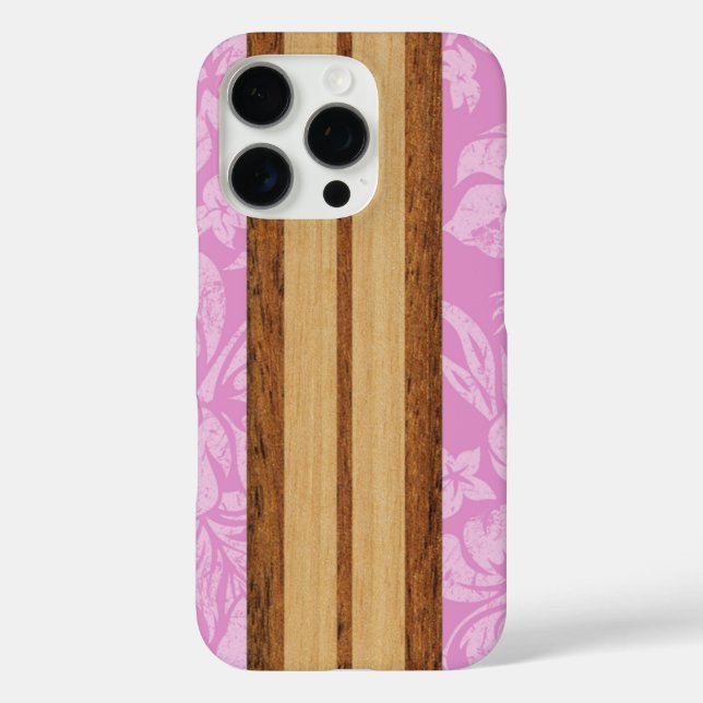 Sunset Beach Faux Wood Surfboard Hawaiian Pink Cas Case-Mate iPhone Case (Back)