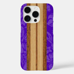 Sunset Beach Faux Wood Surfboard Hawaiian Purple iPhone 16 Pro Case