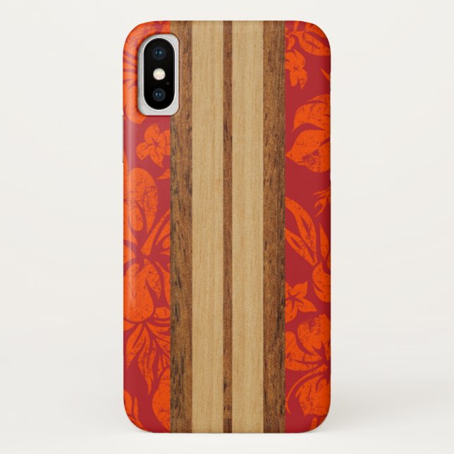 Sunset Beach Faux Wood Surfboard Hawaiian Red Case-Mate iPhone Case (Back)