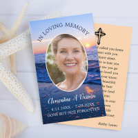 Sunset Beach Funeral Memorial Prayer Photo Card