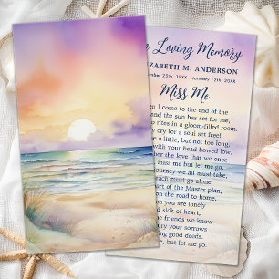 Sunset Beach Funeral Modern Memorial Prayer Card