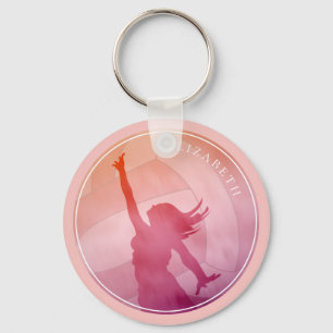 Sunset beach girls' personalised volleyball key ring
