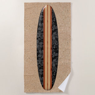 Sunset Beach Hawaiian Faux Wood Surfboard - Black Towel
