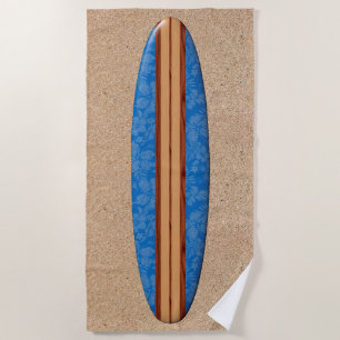 Sunset Beach Hawaiian Faux Wood Surfboard - Blue Beach Towel