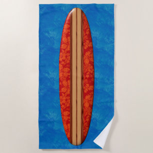 Sunset Beach Hawaiian Faux Wood Surfboard - Red Beach Towel