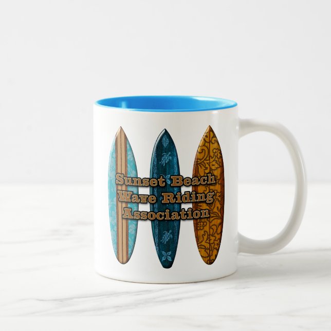 Sunset Beach Hawaiian Surfboards Wave Riders Two-Tone Coffee Mug (Right)