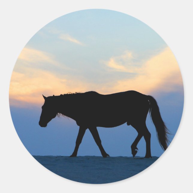 Sunset Beach Horse Classic Round Sticker (Front)