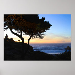 Sunset, Beach House, Cliff Poster