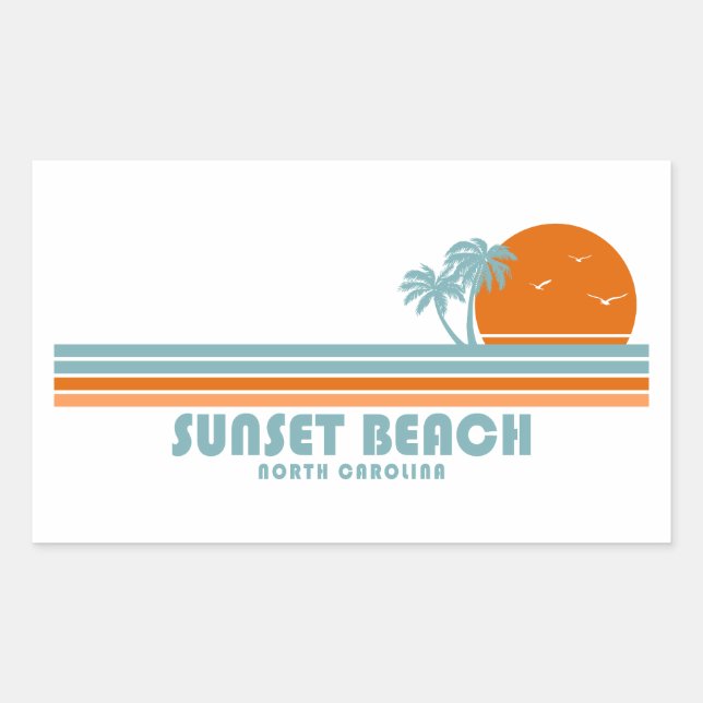 Sunset Beach North Carolina Sun Palm Trees Rectangular Sticker (Front)