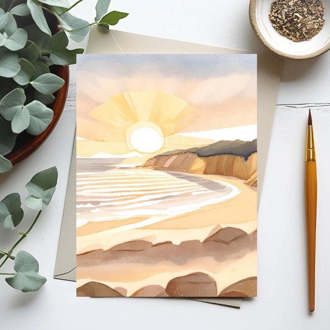 Sunset Beach | Ocean Watercolor Coastal Postcard (Creator Uploaded)