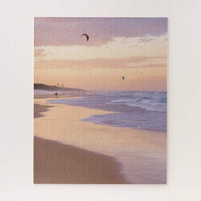  Sunset Beach, Ocean Waves, People Flying Kites Jigsaw Puzzle (Vertical)