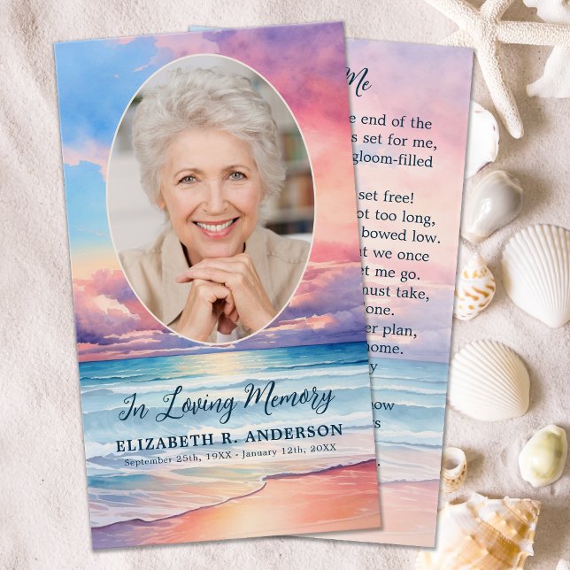 Sunset Beach Oval Photo Memorial Prayer Card (Creator Uploaded)
