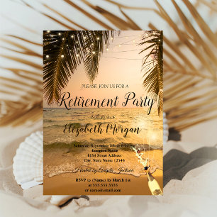 Sunset Beach,Palm,Balloons,Wine Retirement Party Invitation