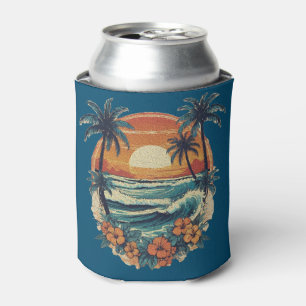 Sunset Beach Palm Tree Funny Summer Vacation Can Cooler