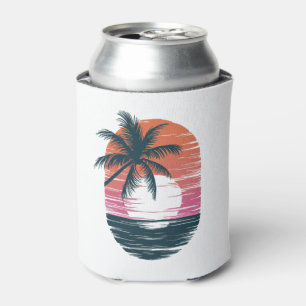 Sunset Beach Palm Tree Funny Summer Vacation Can Cooler