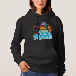 Sunset Beach Palm Tree Hello Summer Vacation Holi Hoodie